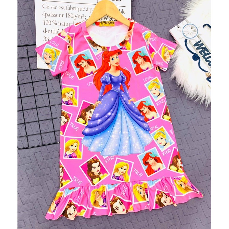 Đầm suông thun lạnh in 3D size đại cho bé gái từ 12 đến 50kg - Đầm váy bé gái
