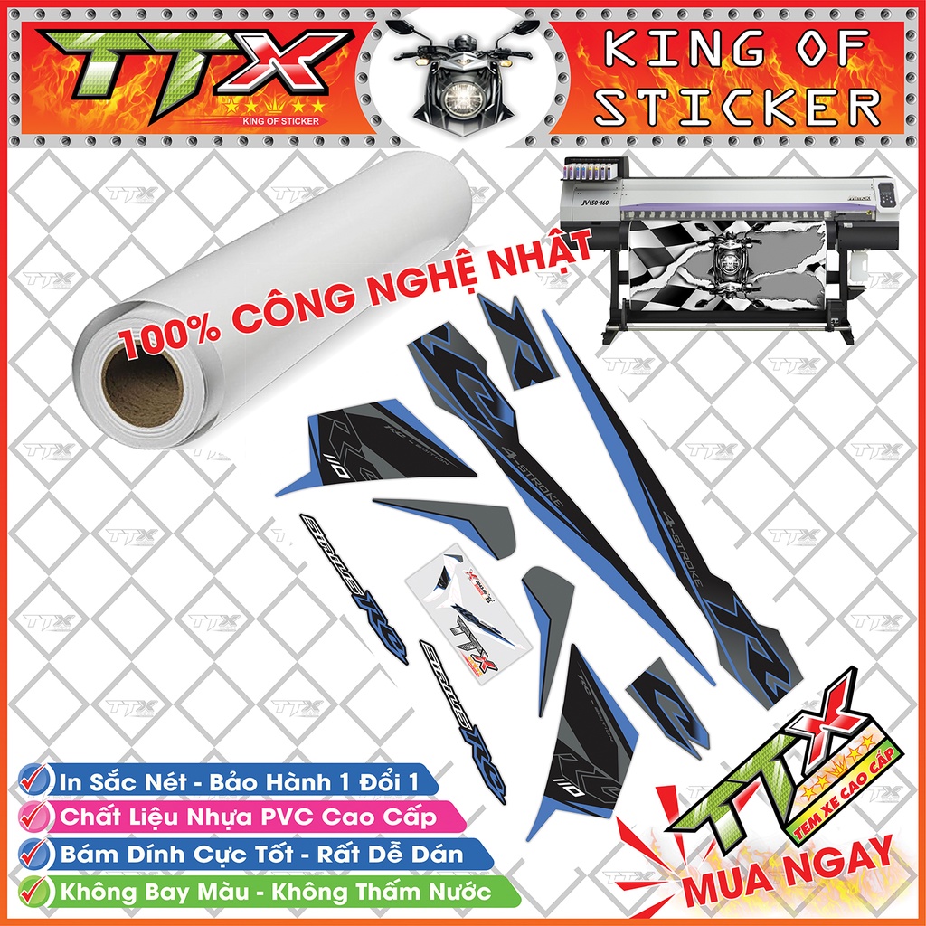 Tem xe sirius rc , Team phụ kiện sirius màu xanh nền đen siêu đẹp , Shop TTX tem rời sirius mã (S0043/00)