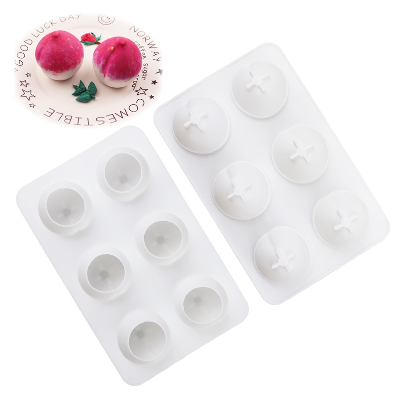 Khuôn silicone 6 Ngăn Tạo Hình Quả Đào Trang Trí Bánh Kem/Xà Phòng