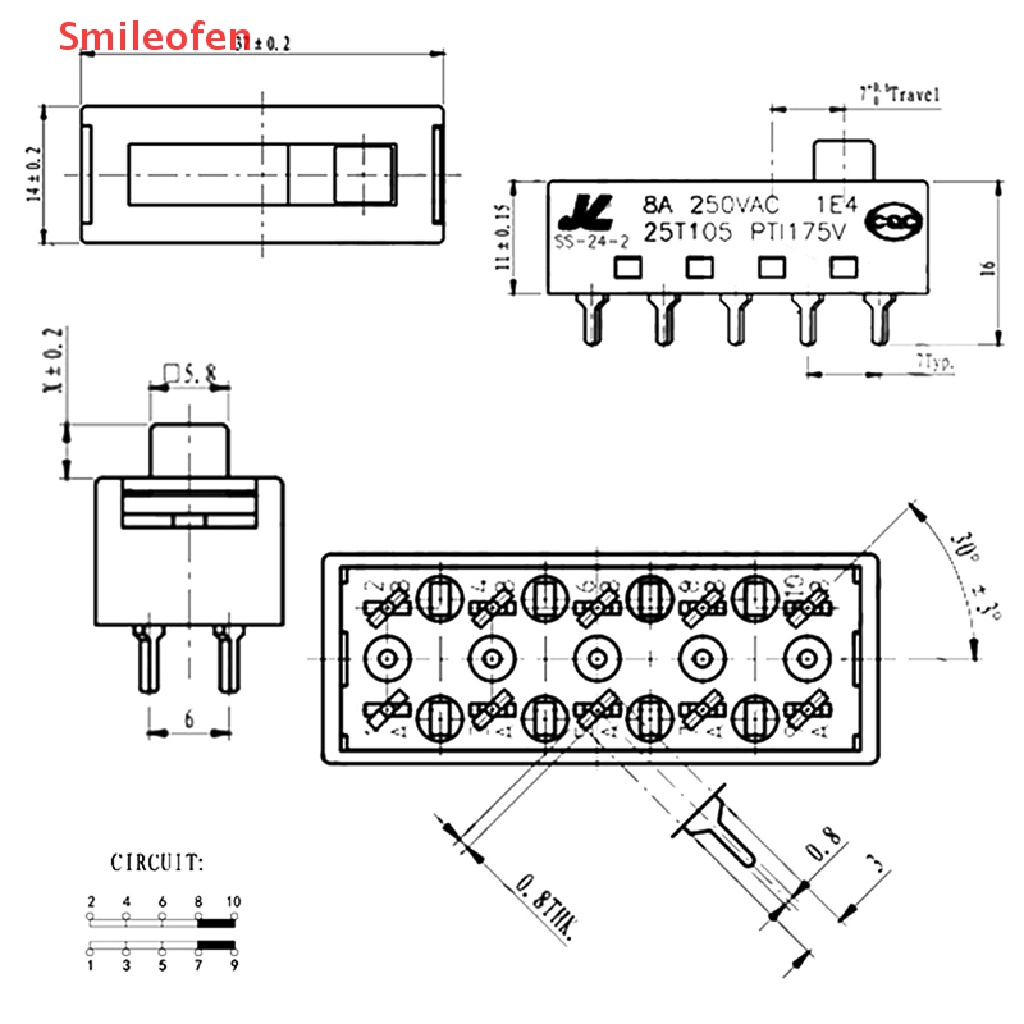 1 Công Tắc Chuyển Đổi 4 Vị Trí 10 Chấu SS-24-2 Cho Máy Sấy Tóc Philips 8A 250VAC