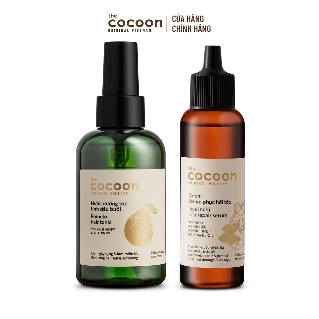 Combo Nước dưỡng tóc tinh dầu bưởi Cocoon 140ml + Sa-chi Serum phục hồi tóc Cocoon 70ml