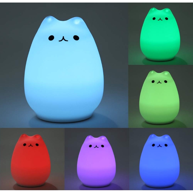 Kids Soft LED Night Light Silicone Cute Cat Carton Nursery Night Lights with Warm Lighting and 7-Color Breathing Modes