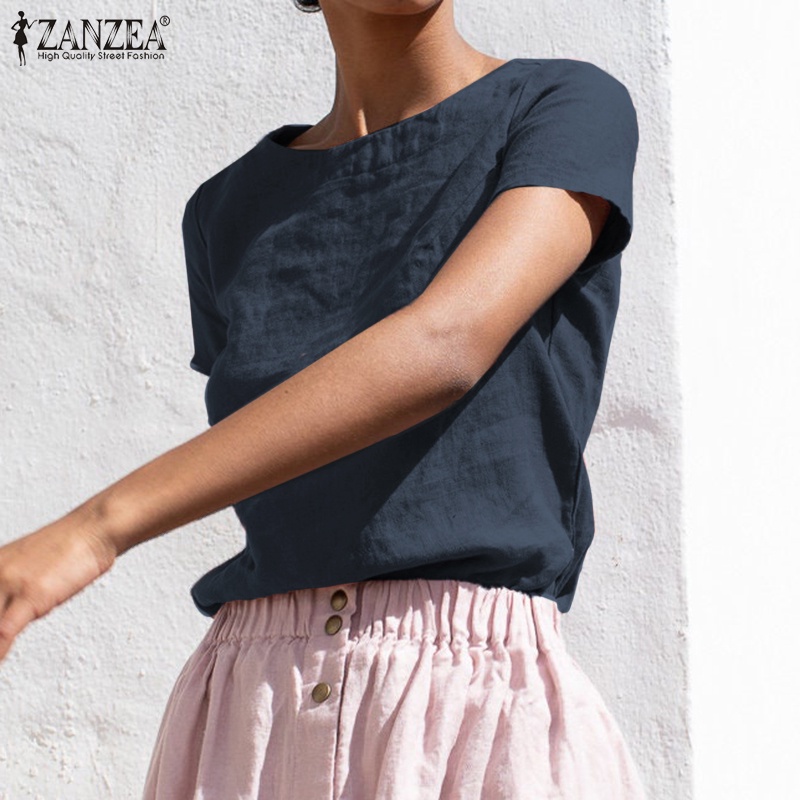 Zanzea Áo Thun Nữ Tay Ngắn Màu Trơn Phong Cách Châu Âu