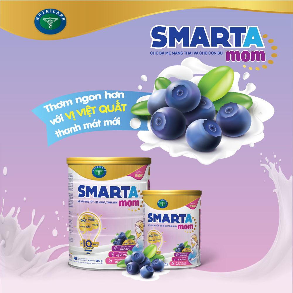 Sữa bột cho mẹ bầu,cho con bú Nutricare Smarta Mom việt quất,giảm tình trạng táo bón, tiểu đường thai kỳ (400gr)