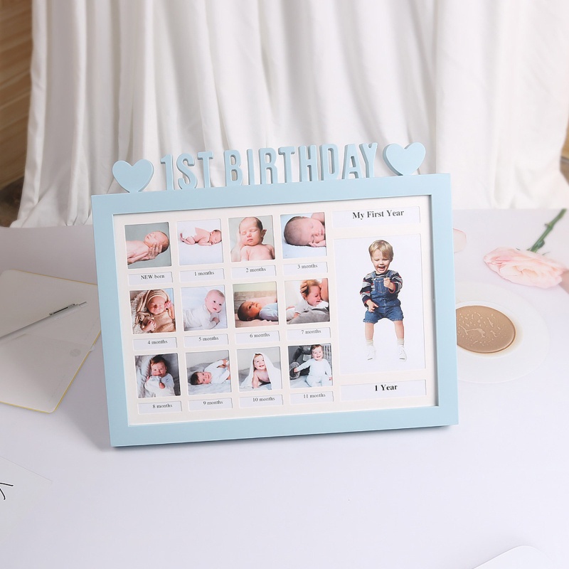 Khung ảnh lưu giữ kỷ niệm 0-12 tháng tuổi cho bé sơ sinh bằng nhựa cao cấp