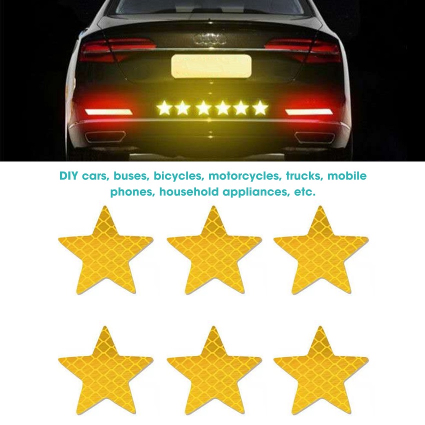 6 Miếng Dán Phản Quang Hình Ngôi Sao Cảnh Báo An Toàn Tự Dính Cho Xe Hơi Xe Tải Xe Máy