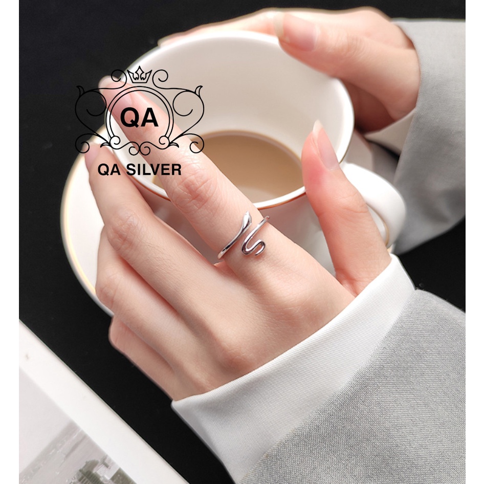 Nhẫn bạc 925 hình rắn nam nữ trơn hở tối giản S925 SNAKE Silver Ring QA SILVER RI200406