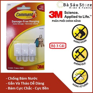 Bộ 3 móc treo tường cường lực siêu dính 225g Command 3M 17502
