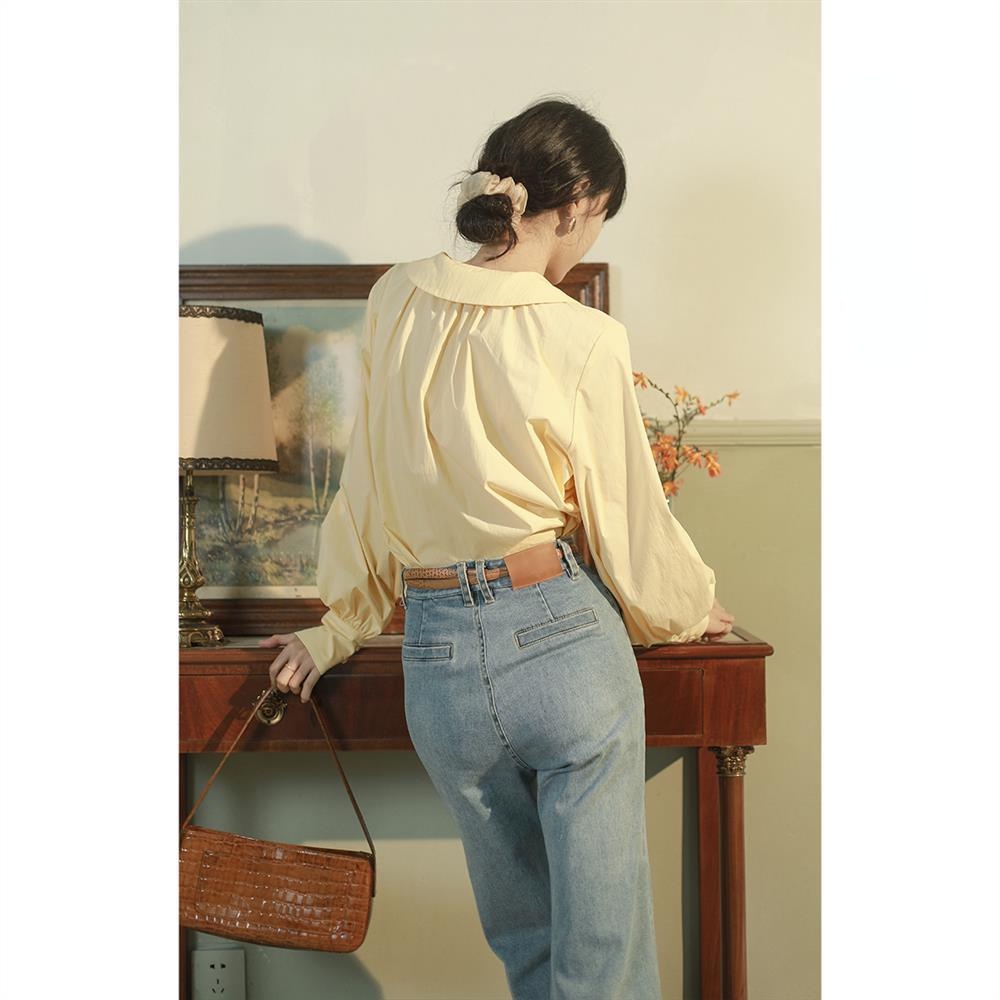 Áo Sơ Mi Cổ Búp Bê Phong Cách Retro Pháp 2022 Cho Nữ