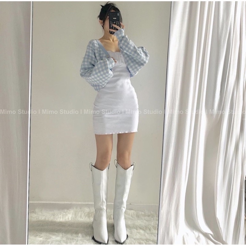 [QUÀ TẶNG LÀ 1 DÂY BUỘC TÓC] SET ÁO CARDIGAN KẺ XANH CARO KÈM VÁY 2/ HAI DÂY BODY HOTREND 🦋 | BigBuy360 - bigbuy360.vn