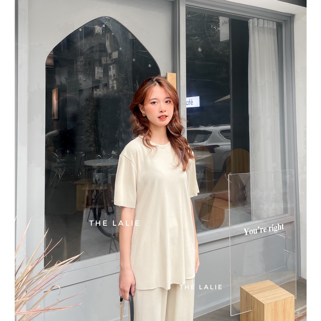 Set đồ bộ, set thun gân tăm form thụng tay cộc 2 màu trắng đen, áo kèm quần xuông có túi