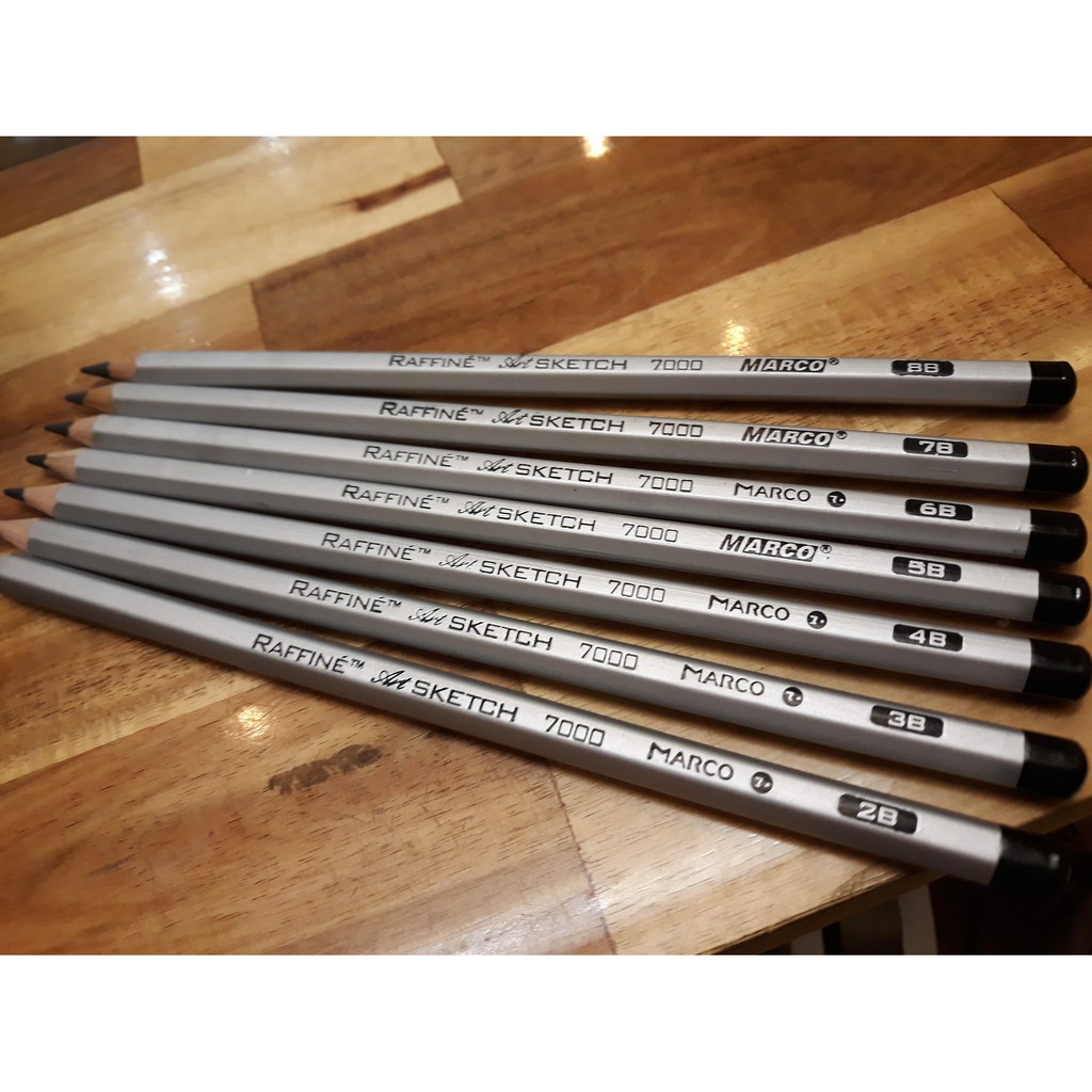 12 cây bút chì đen kỹ thuật Marco Raffine, từ 2B đến 8B