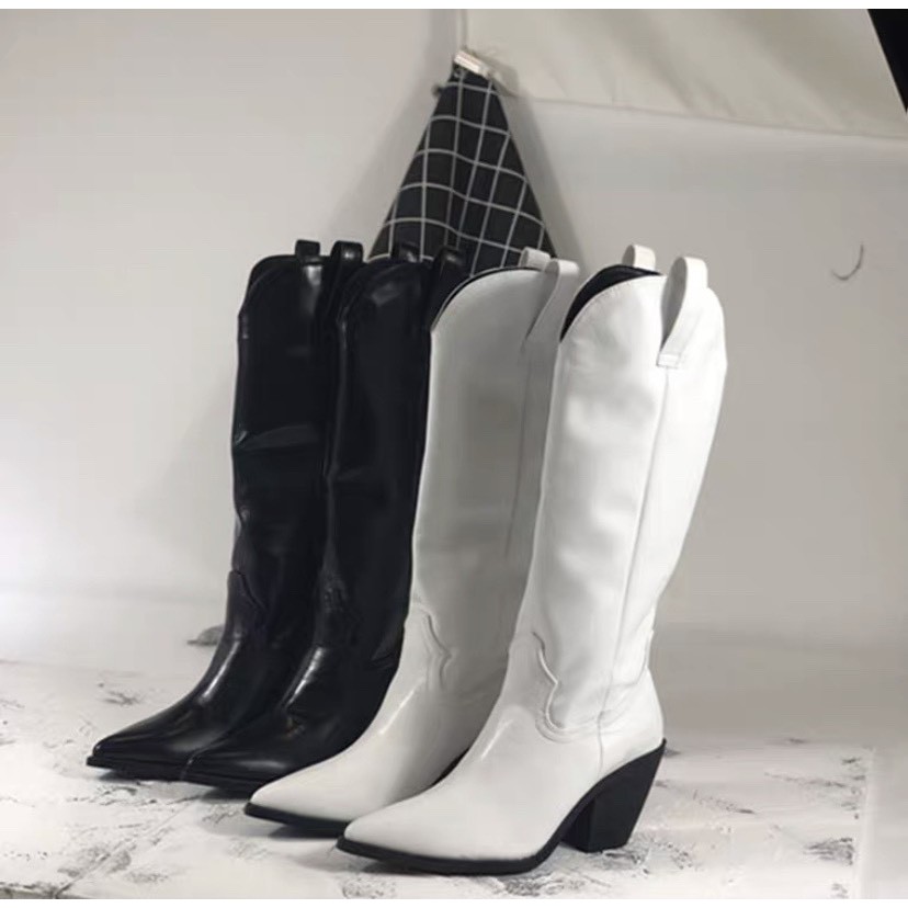 Giày Boots thời Trang cá Tính , boot da ngang đầu gối cowboy A17