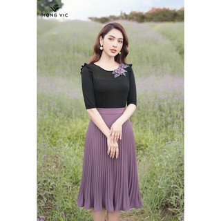 Áo kiểu nữ thiết kế Hongvic len đen bèo tay AL13