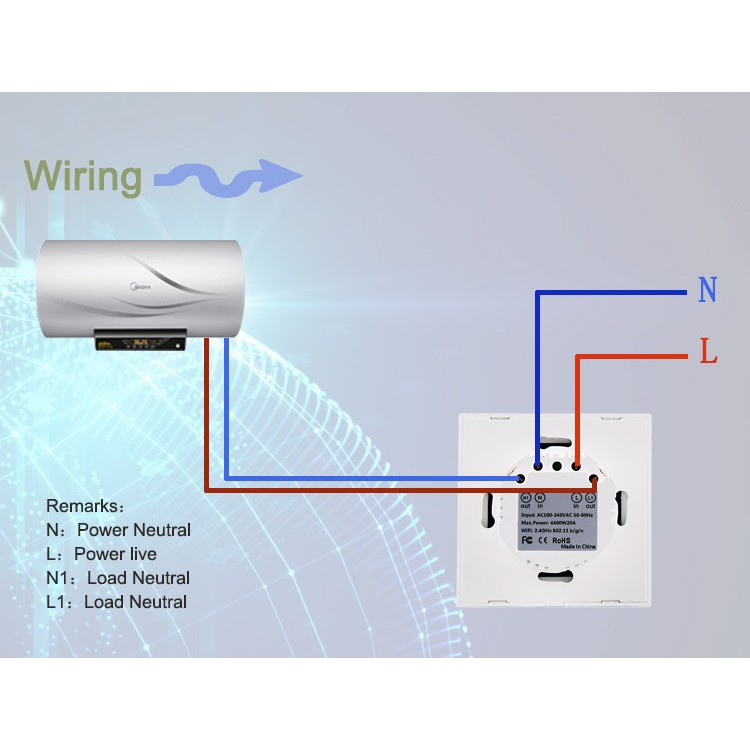 Công tắc máy lạnh, bình nóng lạnh thông minh cao cấp công suất cao 20A 4400W - Tuya boiler switch 20A 4400W