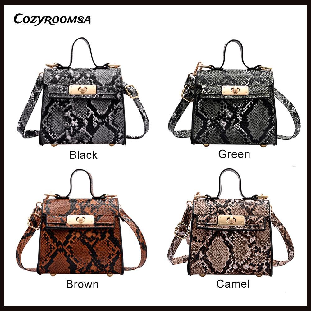 Retro Women Snake Pattern Mini Square Top-handle Handbag Flap Shoulder Bag