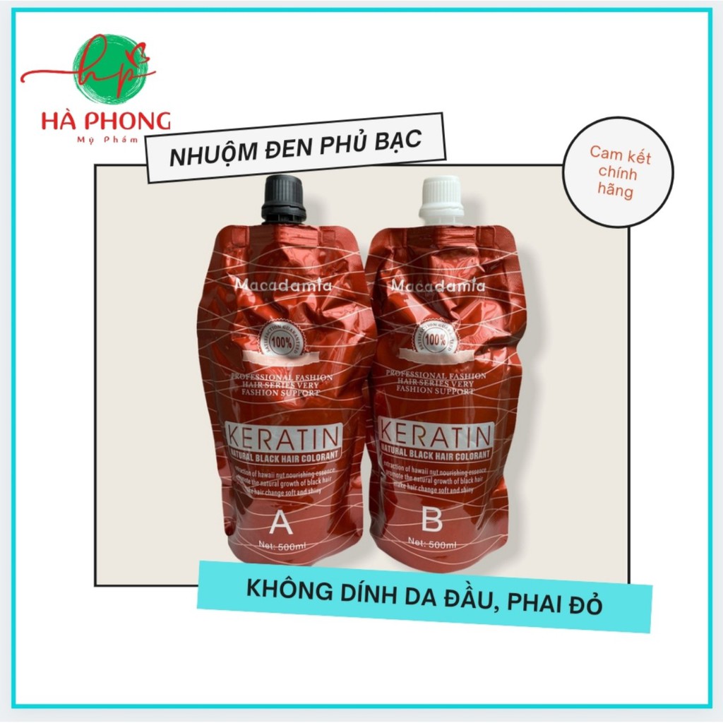 [Siêu Sale] [Chính hãng] Thuốc Nhuộm đen phủ bạc Macadamia, không dính da đầu, không phai đỏ cặp 500mlx2