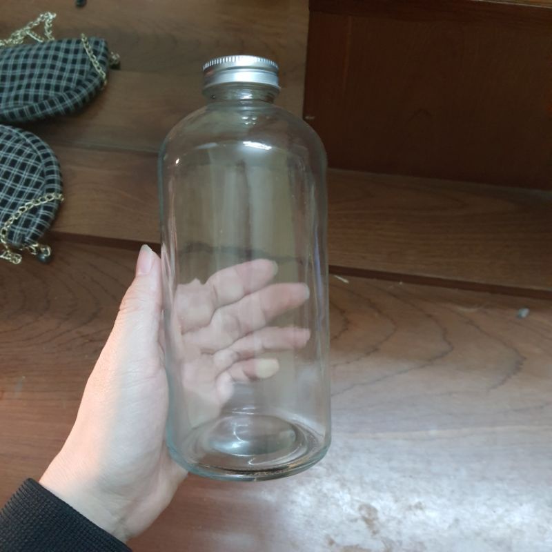 Chai thủy tinh 500ml 350ml tròn cao nắp bạc đựng sinh tố, nước ép, detox, trà sữa - chai trơn chưa in
