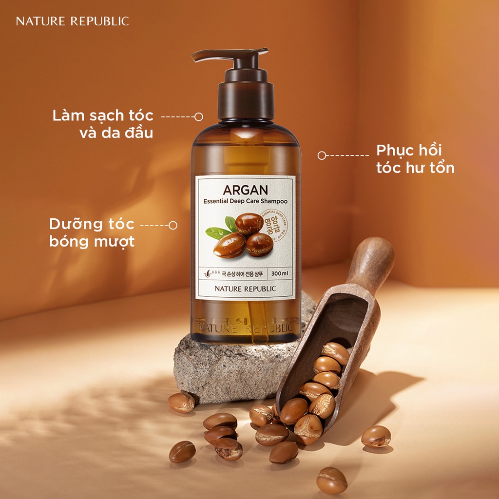 Dầu Gội Đầu Chăm Sóc Tóc Hư Tổn Nature Republic Argan Essential Deep Care Shampoo 300ml 02/2024