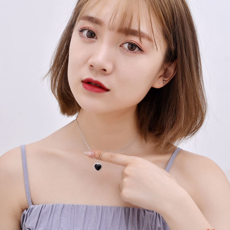 vòng cổ Đính Đá Mã Não Đen Kiểu Dáng Đơn Giản Phong Cách Retro