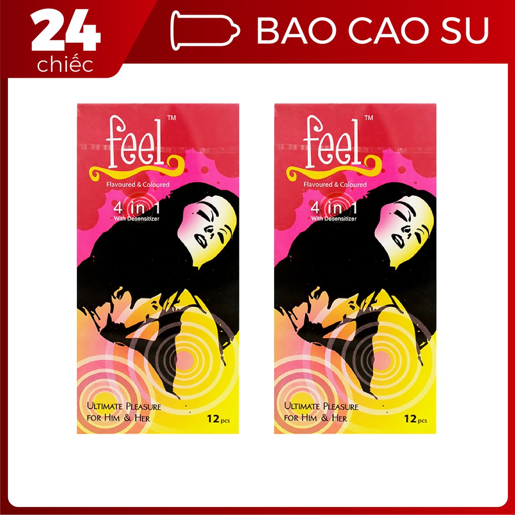 [CHE TÊN KÍN ĐÁO]Combo 2 hộp bao cao su Feel 4 trong 1 loại 12 chiếc BigBull Shop