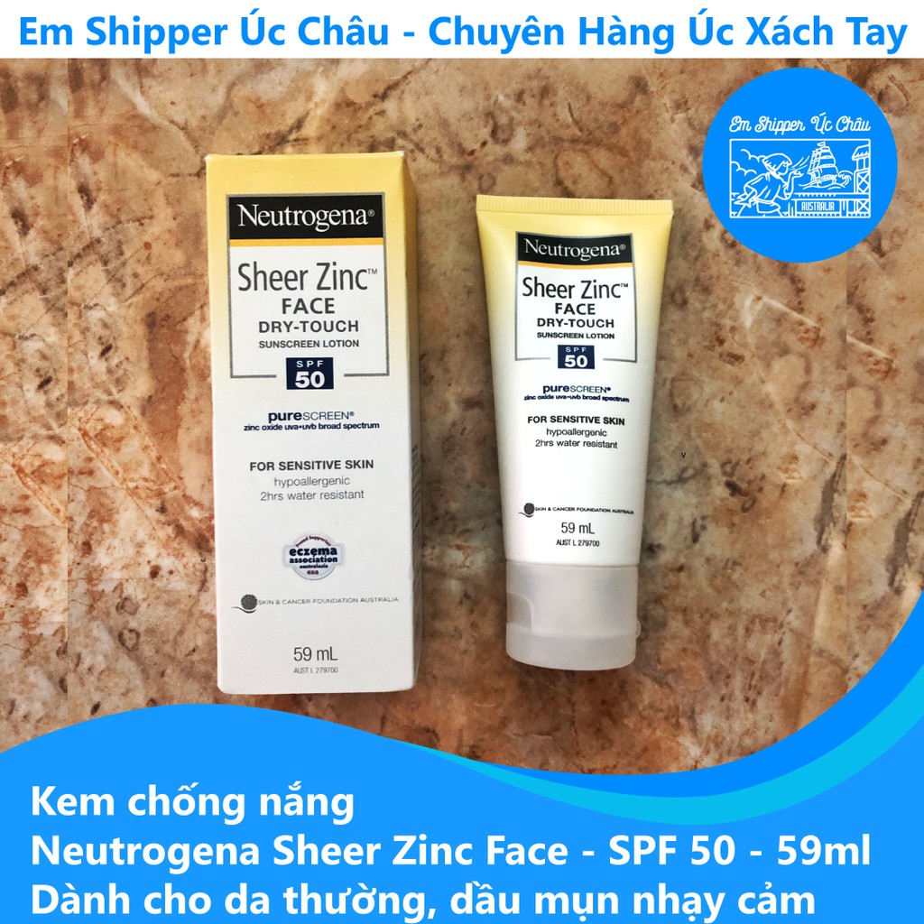 Kem Chống Nắng Vật Lý 100% - Neutrogena Sheer Zinc Face - SPF50 - Dành cho da thường, dầu nhạy cảm 59ml