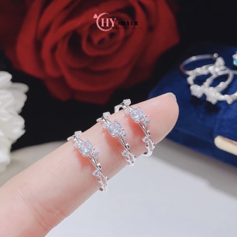 Nhẫn bạc hoa hồng hoa cỏ đính đá nhẫn nữ xinh xắn bạc 925 có size nhỏ CHY SILVER