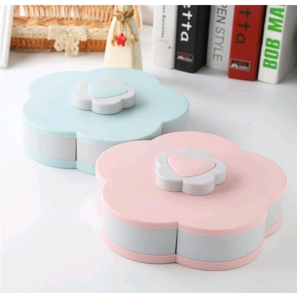 Khay mứt đựng bánh kẹo Tết, Hộp mứt xoay 2 Tầng xòe cánh hoa mai mẫu bán chạy nhất 2021