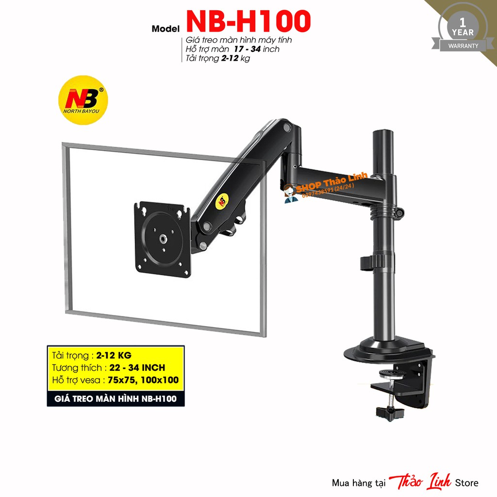 [SẢN PHẨM MỚI 2021] Giá Treo Màn Hình NB H100 - Hỗ Trợ Màn 22 - 35 Inch - Tay Treo Màn Hình Máy Tính Gắn Bàn Xoay 360 Độ