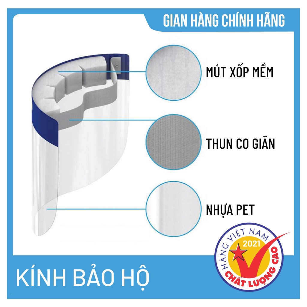 Kính bảo hộ chống giọt bắn face shield, kính bảo hộ y tế chống dịch, hàng cao cấp chính hãng chất lượng cao