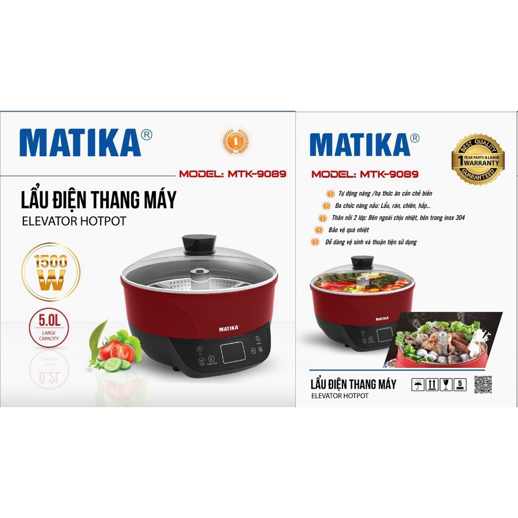 Nồi lẩu điện thang máy Matika MTK-9089 (5L) đa chức năng nấu, nâng hạ thực phẩm thông minh