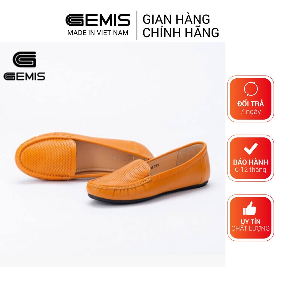 Giày mọi lười nữ da bò cao cấp GEMIS - GM00270 Trắng/Bò/Đen