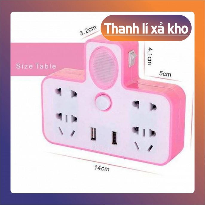 Ổ Cắm Điện Đa Năng Hình Chữ T Phát Sáng Kiêm Đèn Ngủ, Kèm 2 Cổng USB Siêu Tiện Dụng, Bảo Hành 3 Tháng