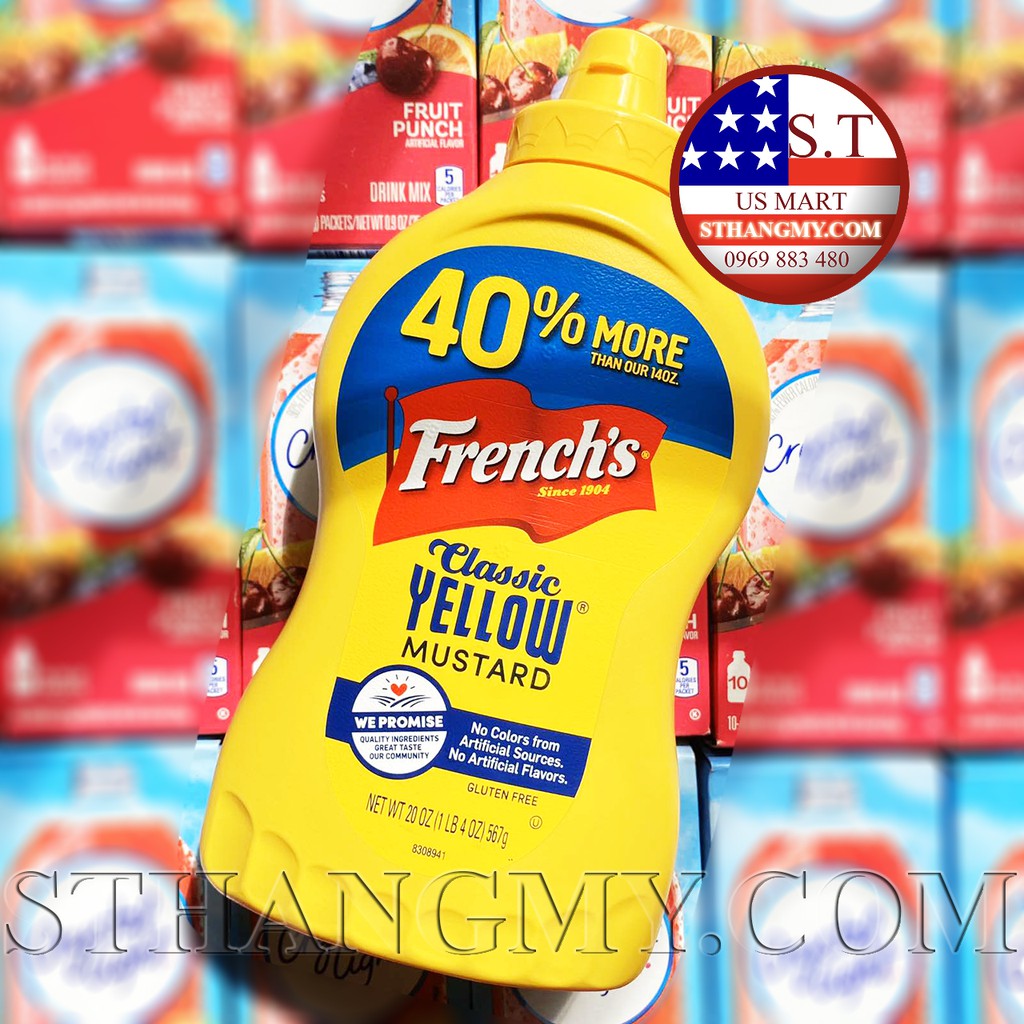 Sốt ăn kiêng Mỹ French's mustard truyền thống size 20 oz (567g) cho người tập gym, keto, das, low-carb