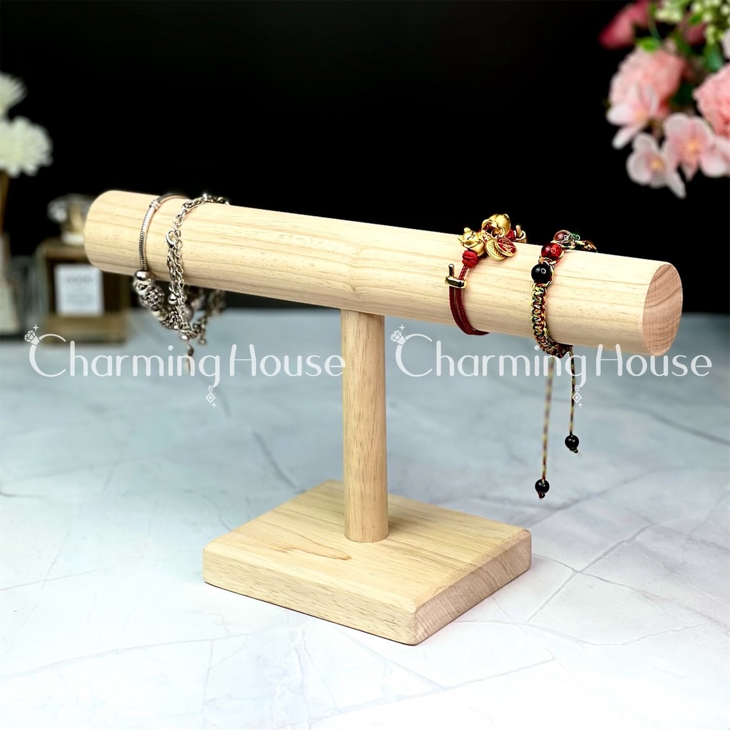 Giá treo trang sức dây chuyền vòng đeo tay đồng hồ bằng gỗ cao su tự nhiên