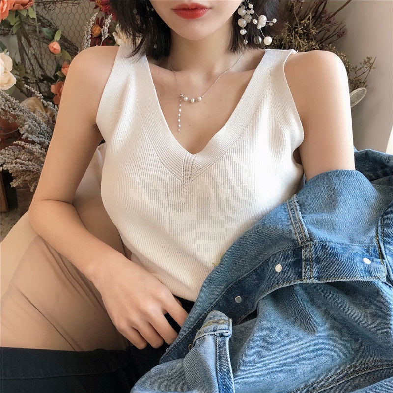 Áo Dệt Kim Sát Nách Thời Trang Cho Nữ 154320 Áo Hai Dây Cổ Chữ v Hở Lưng Form Ôm Kiểu Dáng Đơn Giản Quyến Rũ