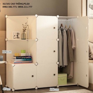 Tủ nhựa ghép 9 ô loại to sâu 47 cm -Tủ quần áo lắp ghép đa năng gồm 1 ô treo và 6 ngăn xếp đồ