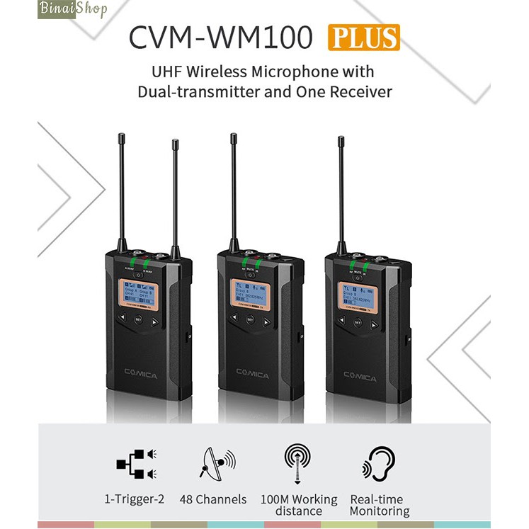 [Mã ELHACE giảm 4% đơn 300K] Micro không dây UHF cho máy ảnh Comica CVM-WM100 Plus