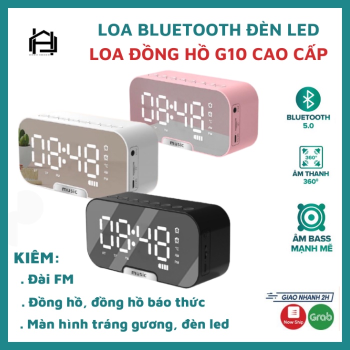Loa bluetooth mini G10 cao cấp, kiêm đồng hồ báo thức ,nghe đài FM, màn hình tráng gương hiển thị đèn led - BH 1 đổi 1