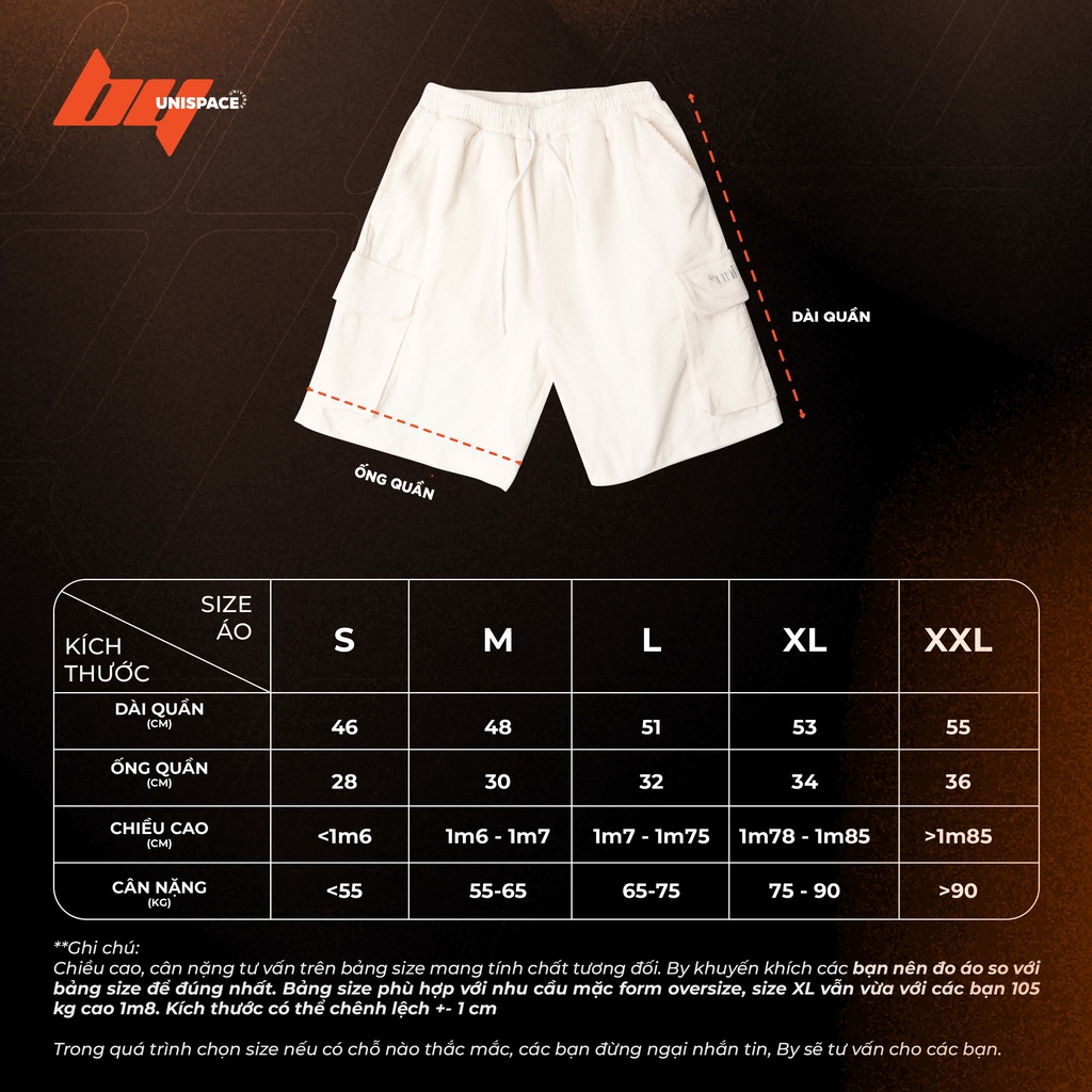 Quần short túi hộp local brand By UniSpace unisex nam nữ vải nhung tăm thêu