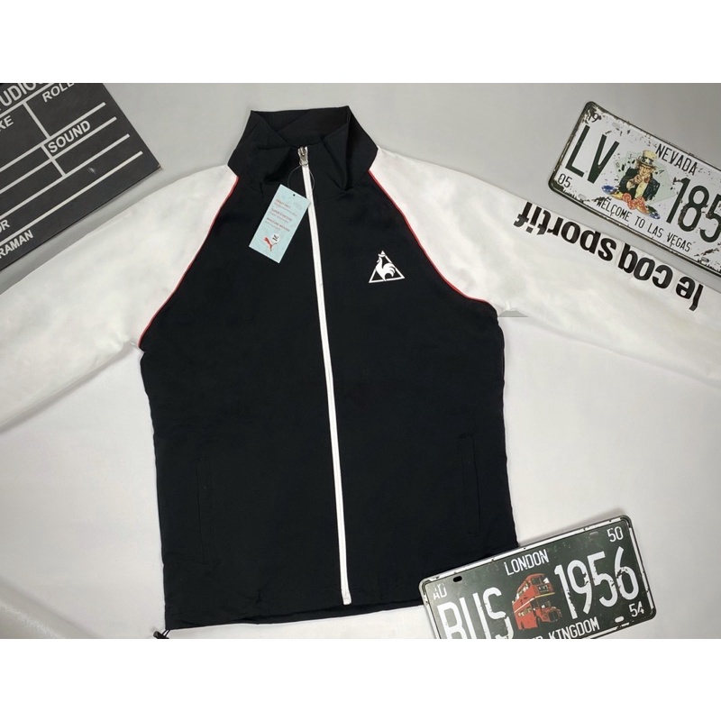 Áo Khoác Dù Nhẹ Nam Nữ 2 Lớp Chống Nắng Màu Đen Trắng Le Coq Sportif Thể Thao - Áo Khoác Gió Line Xuông, Có Dây Rút