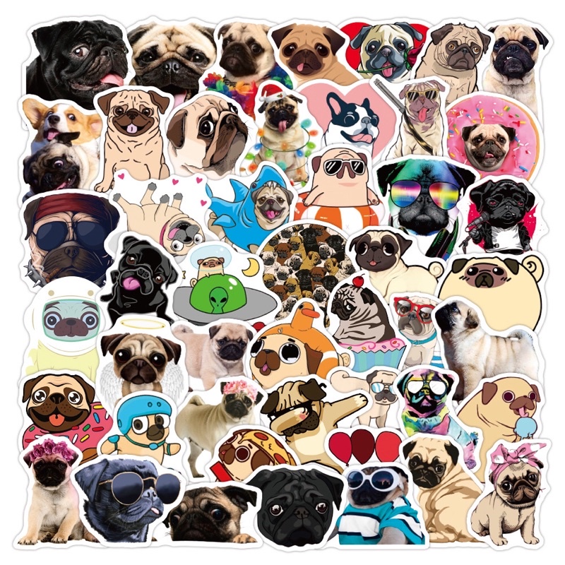 10 Sticker Chú Chó Pug Đáng Yêu Chống Thấm Nước Tiện Lợi