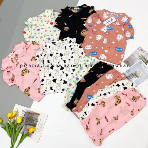 Bộ đồ ngủ Pijama cho bé lửng cổ bèo chất lụa mango mềm mịn , size cho bé từ 32-40kg