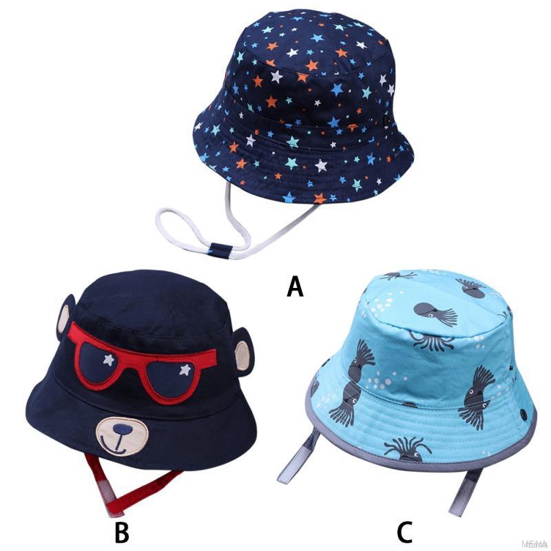 Mũ rộng vành bằng vải họa tiết họa hình đáng yêu cho bé