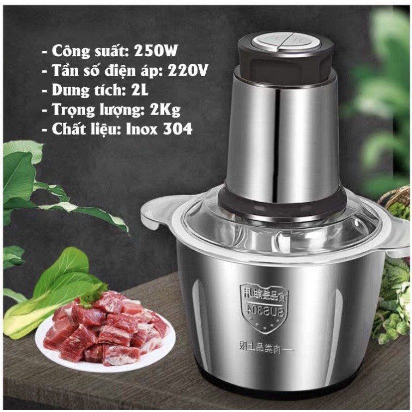 Máy xay thịt-máy say thịt cầm tay đa năng gia đình cối Inox 4 lưỡi đa năng,công suất 250W xay thịt,tỏi ớt, rau củ quả
