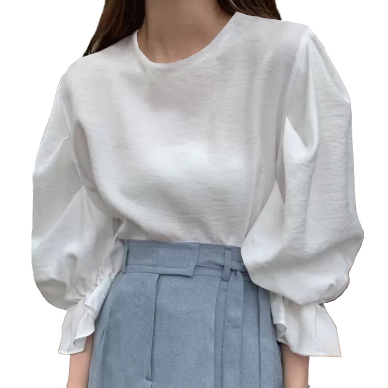 Áo blouse nữ ZANZEA tay phồng cổ tròn màu trơn thời trang thường ngày