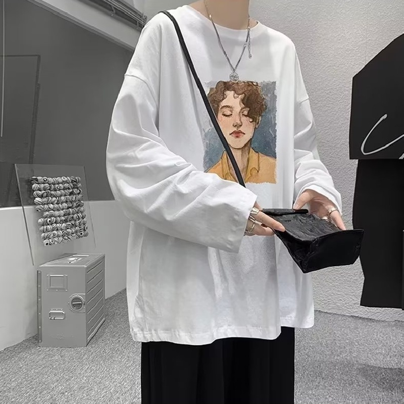 Áo Thun Tay Dài Cổ Tròn Dáng Rộng In Chữ Phong Cách Hip Hop Thời Trang Cho Nam Giới Size M-5XL