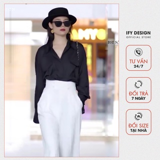 Set sơ mi nữ | áo sơ mi đen, quần suông 4 cúc đen trắng ify design fs142
