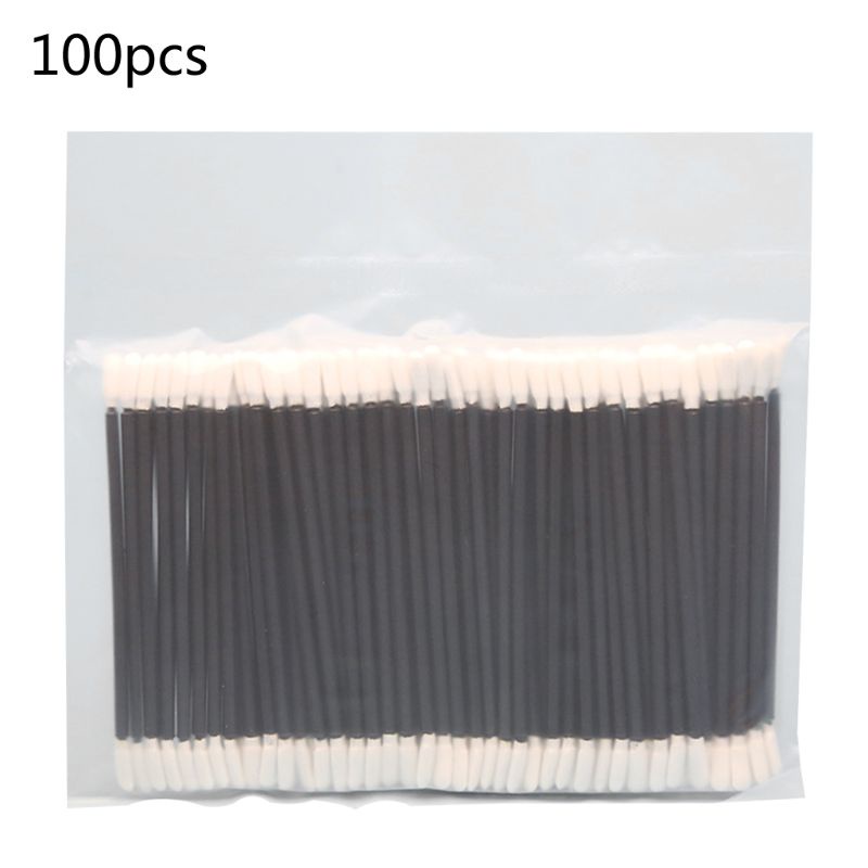 Set 100 Tăm Bông Hai Đầu Bằng Polyester Màu Đen Không Bụi Tay Cầm Nhựa Dùng Cho Máy In Đầu