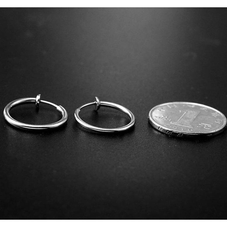 Khuyên tai tròn dạng kẹp KC nam nữ Punstore màu bạc đen đơn giản đẹp  - HT Kẹp KC